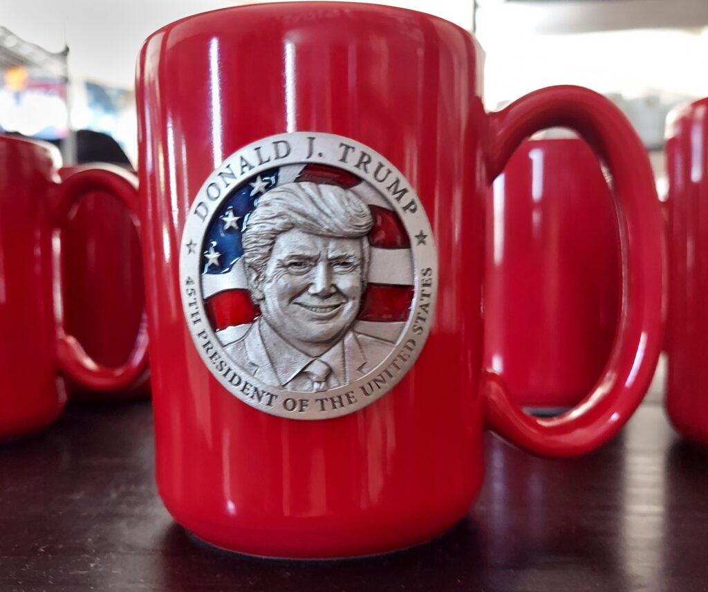 RED PEWTER TRUMP COFFEE CUP