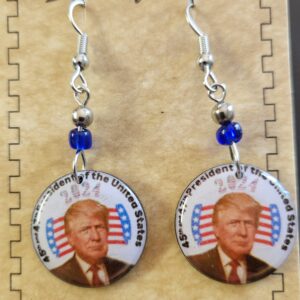 White Round Trump Face Earrings